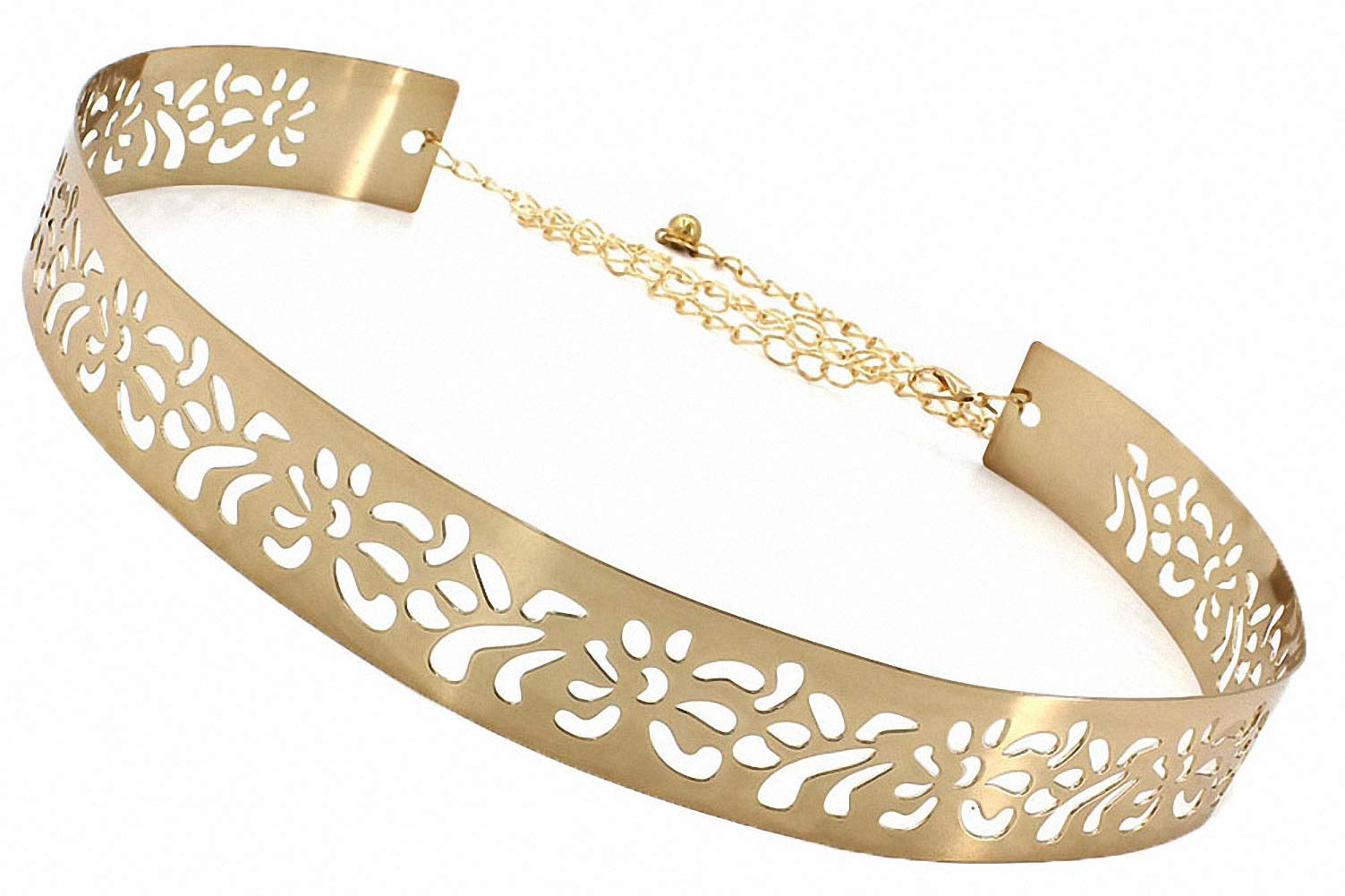 Ulalaza Womens Full Metal Sleek Mirror Plate Waistband Belt Chain Dress Decorated Skinny Golden Silver Belt