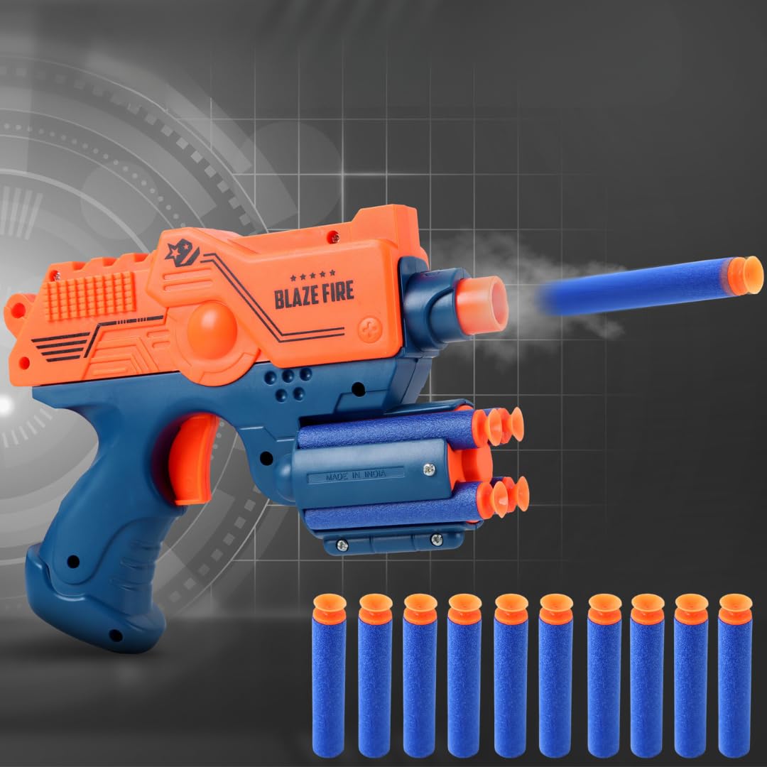 Storio Blaze Fire Storm Soft Bullet Gun Toy with 10 Safe Soft Foam Bullets, Fun Target Shooting Battle Fight Game for Kids Boys (SMG2), Multicolor
