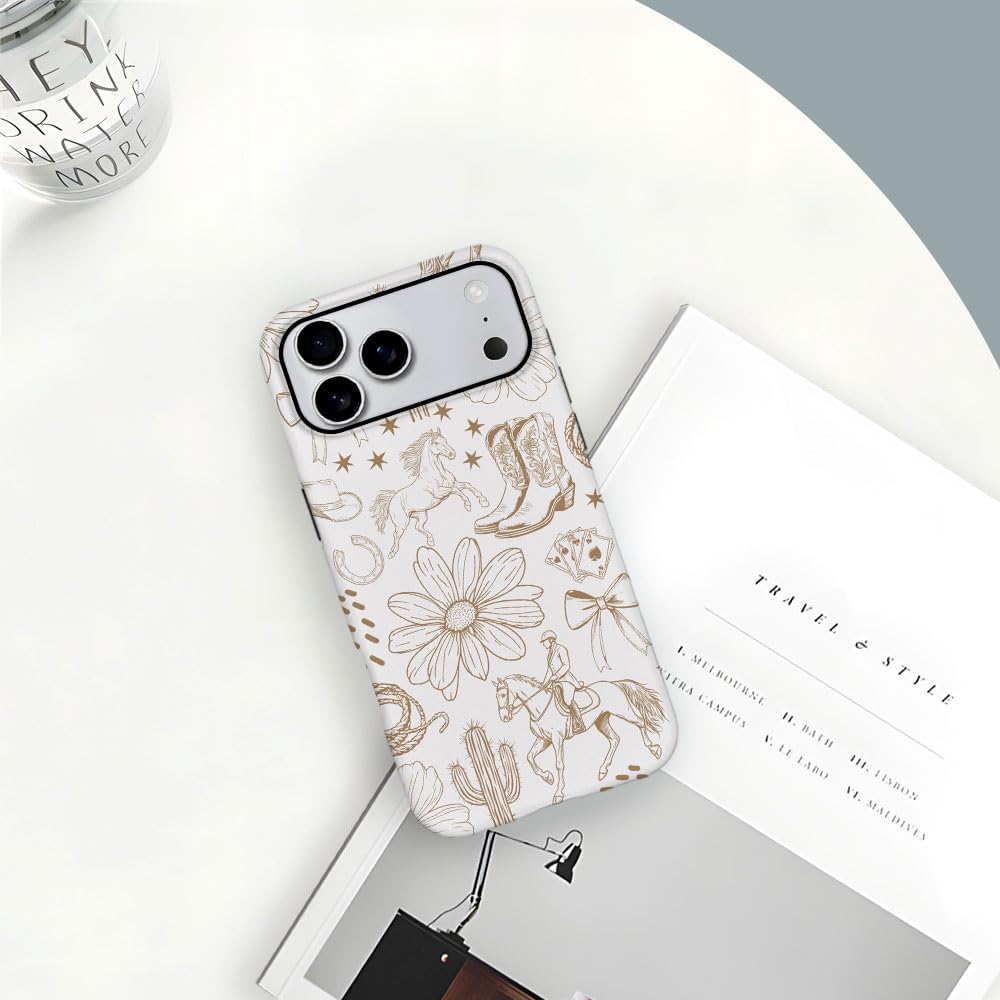DAIZAG Case Compatible with iPhone 17 Pro Max,Fit Shockproof Cover for Women Girls,Western Cowboy Flower Horse Cactus Brown - Image 6