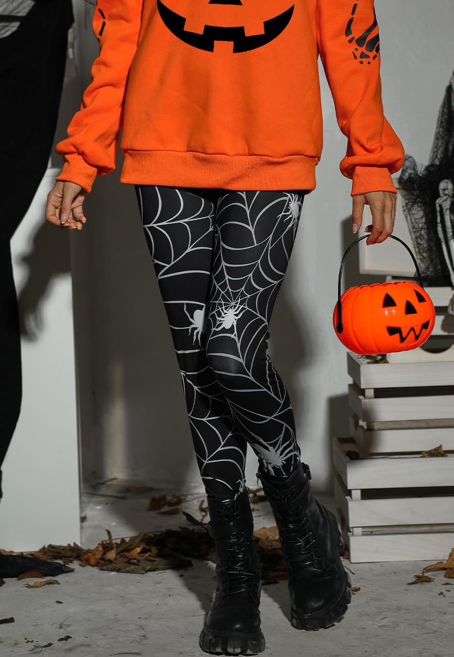 Women's Halloween Pumpkin Party Stretchy Leggings Printed Graphic Scary Tight Pants Spider S