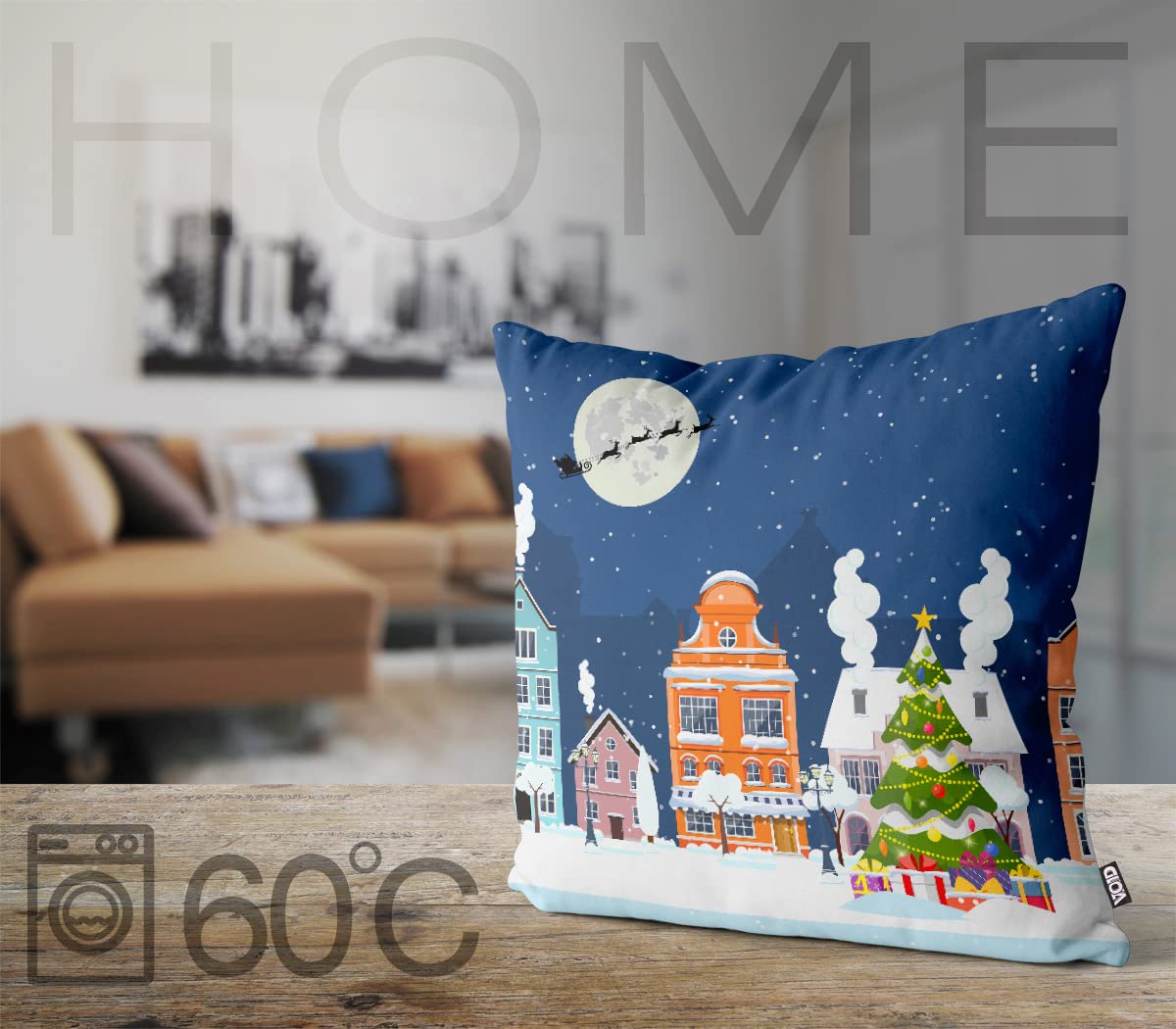 VOID Weihnachtsmarkt Nikolaus Kissenbezug Kissenhülle Sofakissen Kissen Deko Weihnachten Winter Weihnachtsdeko, Kissen Größe:60 x 60 cm