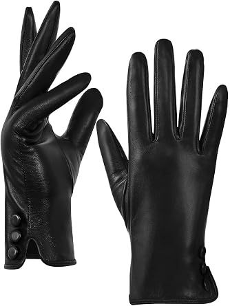GSG Women Leather Gloves Genuine Sheepskin Leather Touchscreen Motorcycle Driving Lady Dress Gloves Fleece Lined