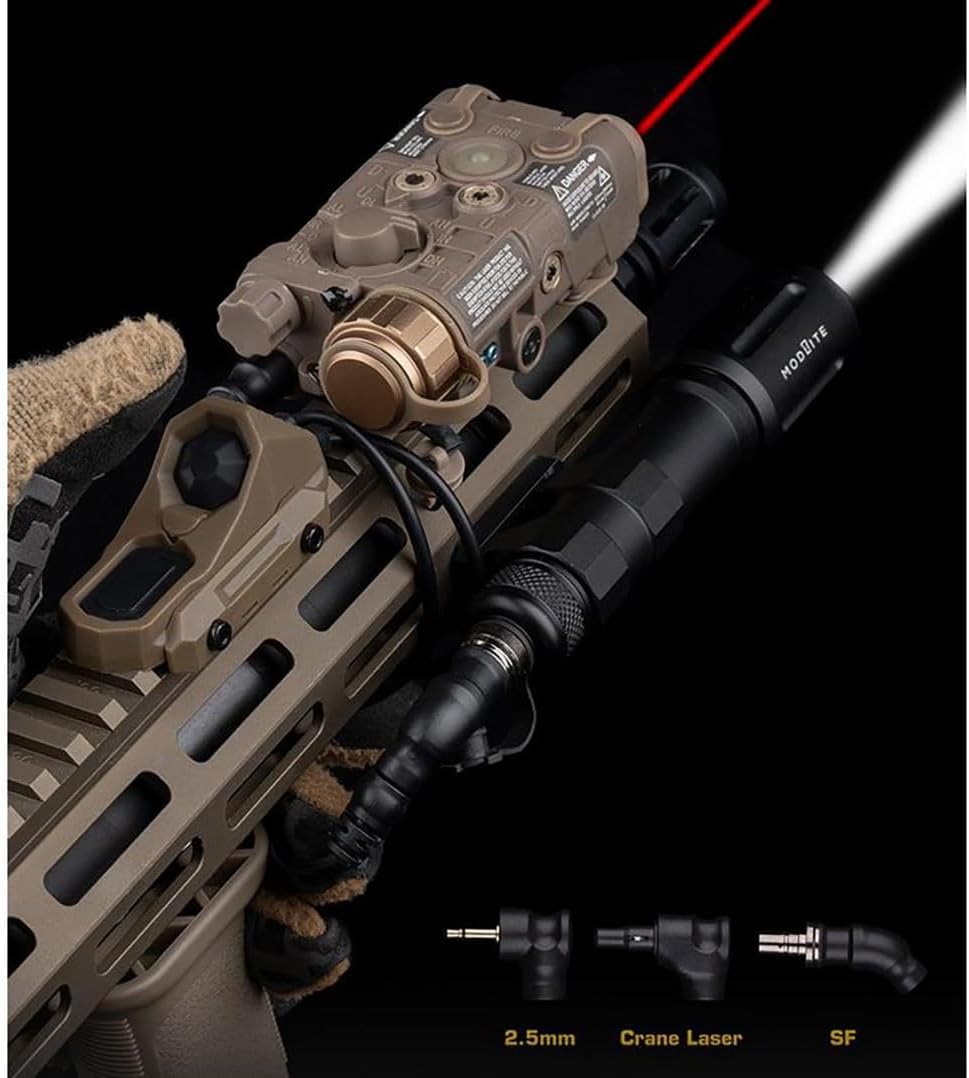 Tactical Modular Remote Dual Wire Two Pressure Switch Three Adapter Plug for PEQ-15 Series and M300/M600 Series Tactical Flashlight， Fit Mlok/Keymod/20mm Rail Mount (Tan)
