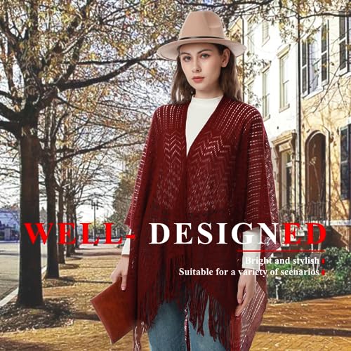 Knit Shawl Wraps Tassel Open Front Poncho Cape for Women, Ladies Fringed Knitted Cardigan for Fall Winter3