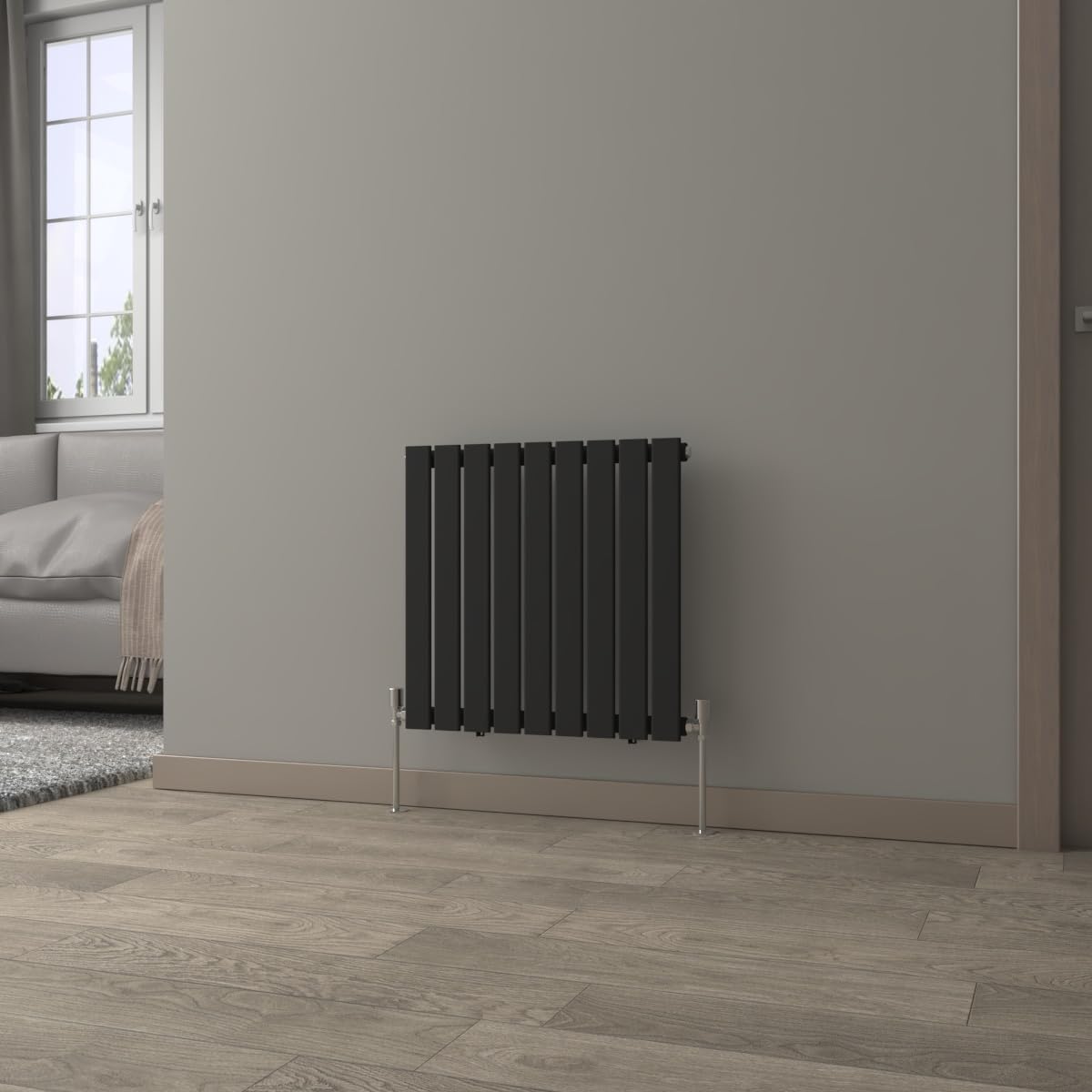 NRG Black Horizontal Radiator 600x612mm Single Flat Panel Central Heating — image 1