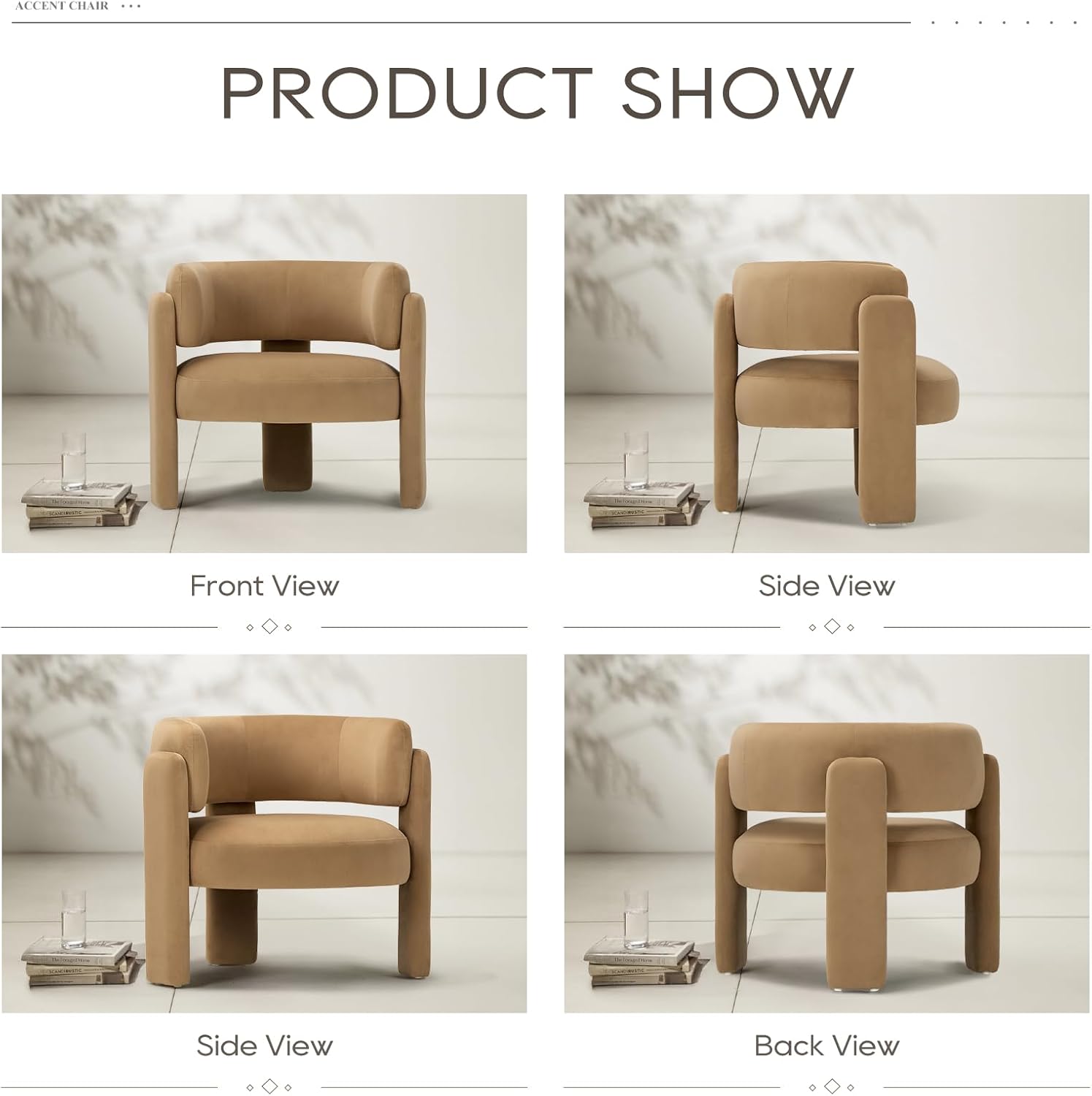 COLAMY Modern Velvet Accent Chair, Upholstered Barrel Chair, Comfy Side Arm Chair with 3 Legs for Living Room, Bedroom, Reading, Khaki