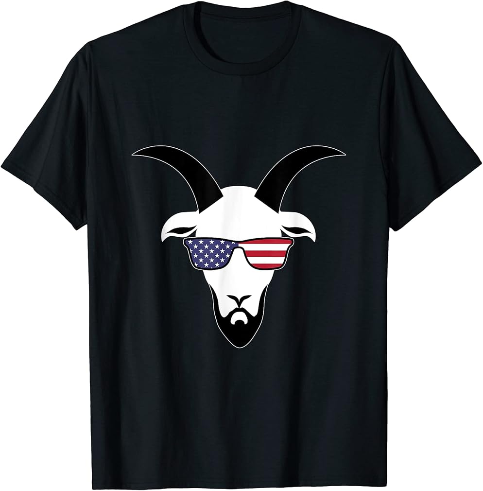 4th of July American Hipster Goat with Beard and Sunglasses T-Shirt for Women Men
