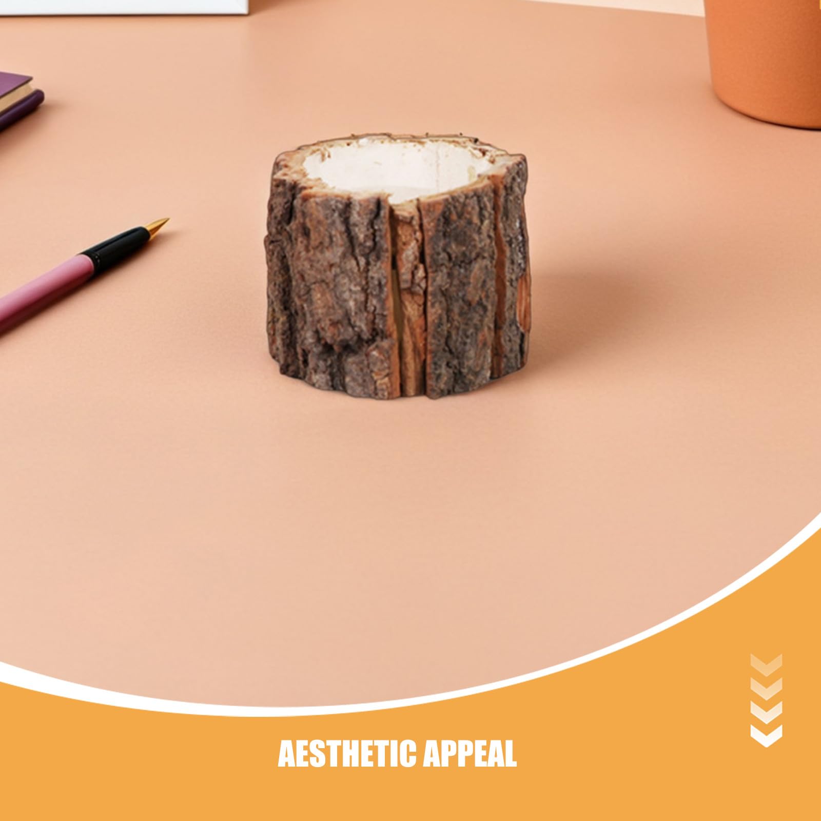 Portapenne a Forma di Corteccia in Legno, Set 5 Pezzi | Organizer da Scrivania Compatto, Uso Ufficio e Insegnamento, Design Creativo Artistico