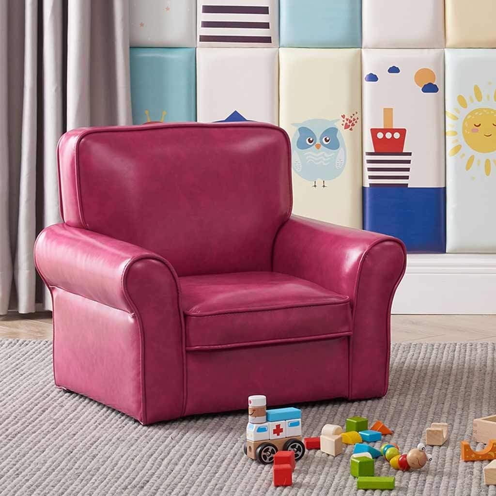Couch Kindergarten Mini Single PVC Simulation Leather Sofa Chair Soft and Comfortable Backrest Armchairs for Boys and Girls'Bedrooms Load-Bearing 50kg (Color : Yellow Size: 534860cm) (Rose Red 53*4