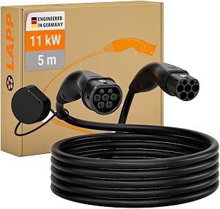 LAPP MOBILITY Typ 2 Ladekabel 11 KW/Glatt / 20 A / 3-Phasig/E-Auto Ladekabel/Mode 3 / 5m, Schwarz