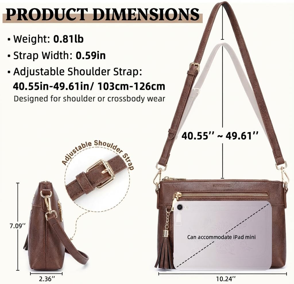 Crossbody Bags for Women,Vegan Leather Purse with Tassel Multi Pocket Travel Shoulder Handbags - Image 3