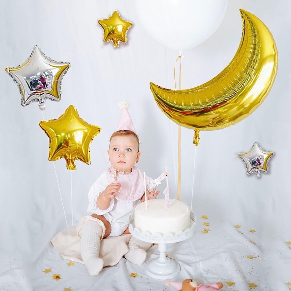 12 pcs 36inch Big Gold Moon Balloons and Silver Star Foil Balloon image 5