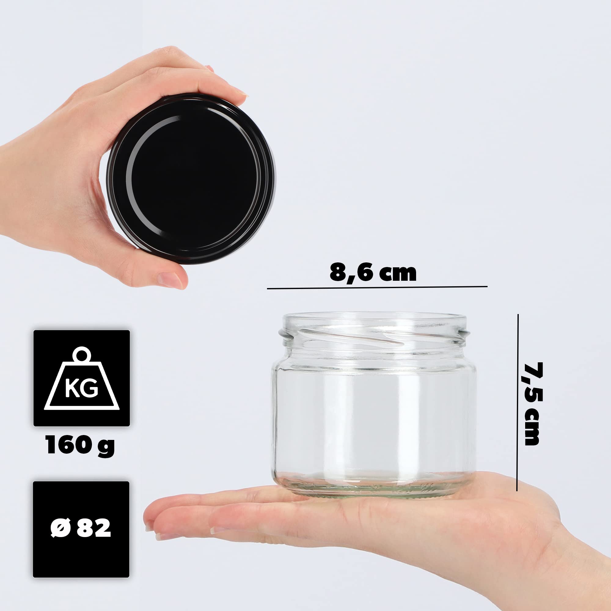 KADAX Lot de 100 bocaux en verre 330ml Ø82 à pois rouges – Couvercle Twist-Off hermétique TO82 – Pour confitures, conserves, cornichons, miel & fermentation
