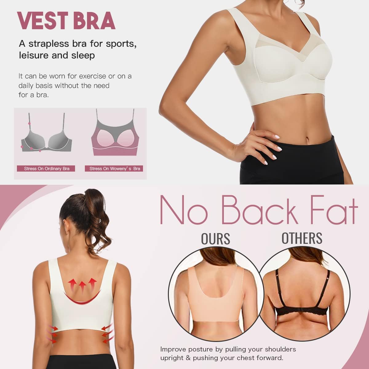 WOWENY Womens Wirefree Seamless Bras Everyday Lounge Bra Sleeping Full Coverage Pullover Bra - Image 3