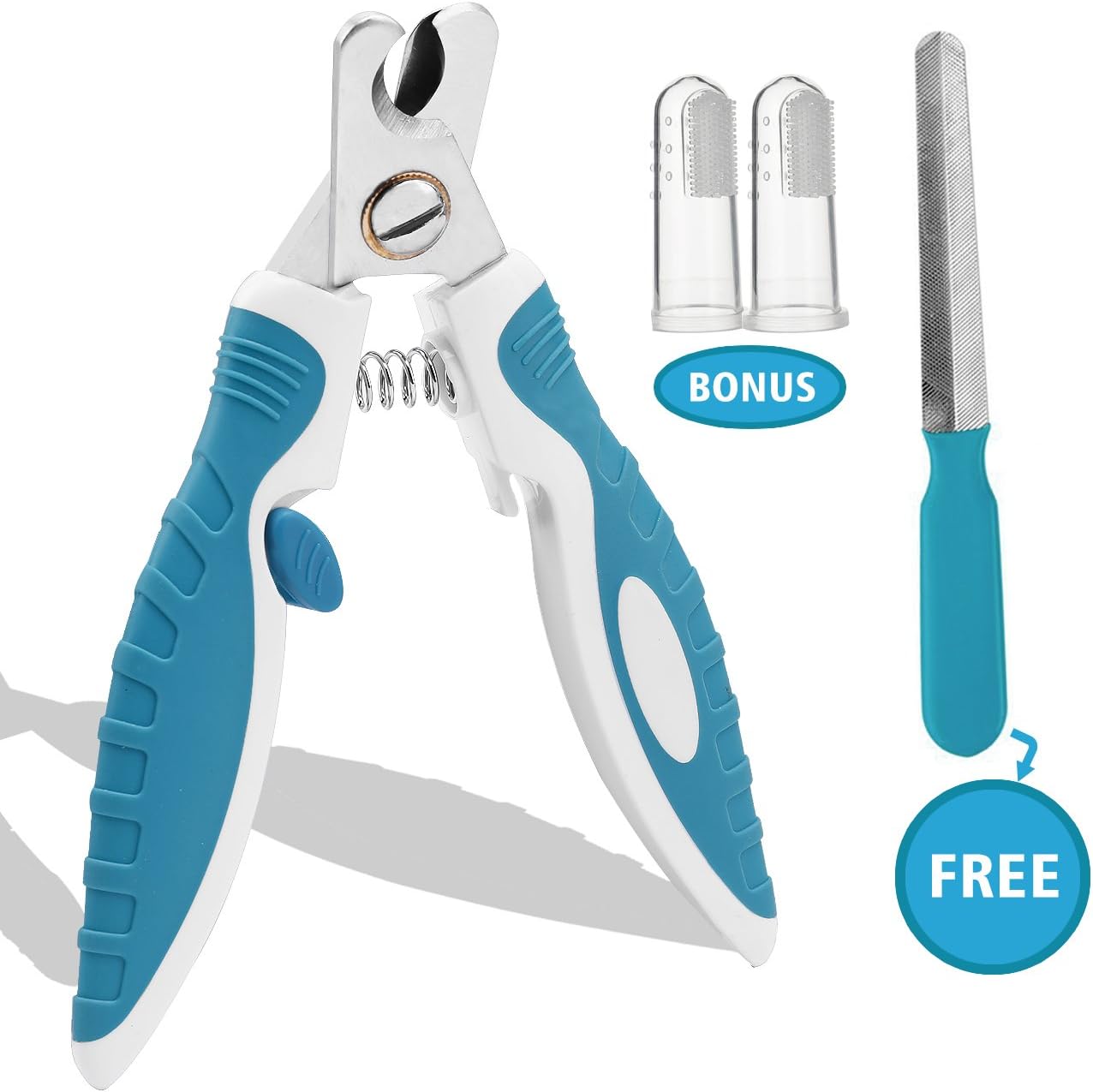 Sharp Dog Nail Clippers Trimmers with Quick Sensor, Pet Nail Clippers with Safety Guard for Small Large Dogs and Cats, Dog Nail Trimmer for Thick Nails with Free Nail File & Dog Toothbrushes (Blue)