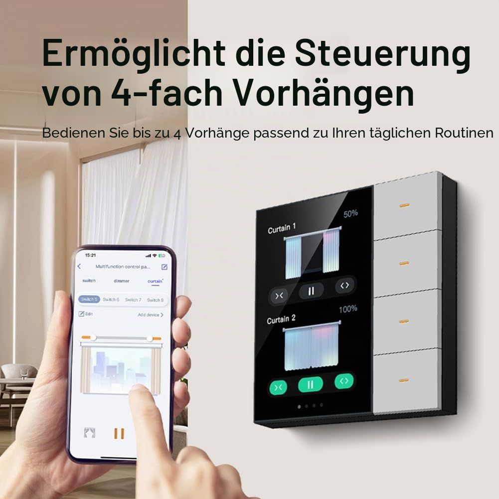 3,5 Smart Wandschalter Touchscreen 4 Gruppen Schalter 8-Wege-Szene Radarsensor Dimmschalter Vorhang Tuya Zigbee A