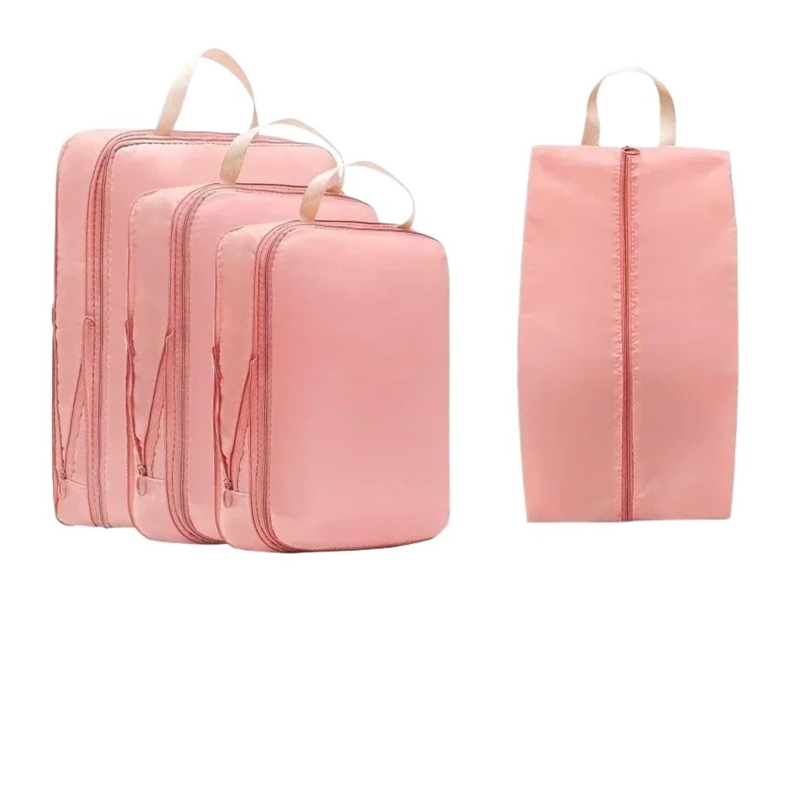 Luggage Organiser Set Compressible Packing Travel Storage Bag Cubes Waterproof Suitcase Nylon Portable With Handbag Luggage Organizer Tidy Suit(Pink)