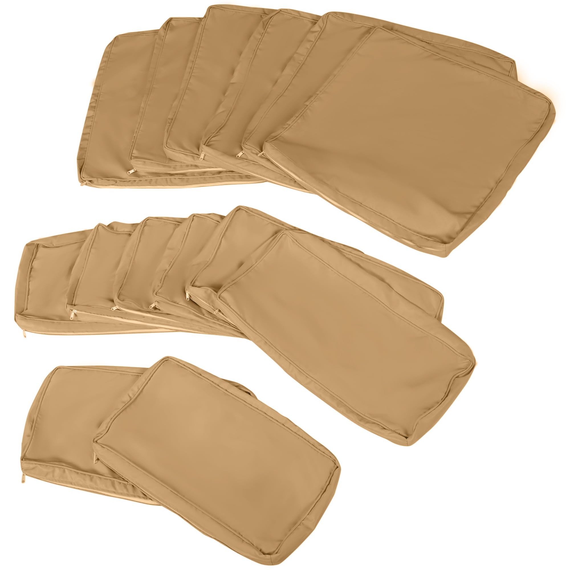 Outsunny - Juego de 14 fundas de repuesto para cojines de jardín, 6 fundas de cojín de asiento, 8 fundas de cojín respaldo, fundas con cremallera, poliéster repelente al agua, color marrón