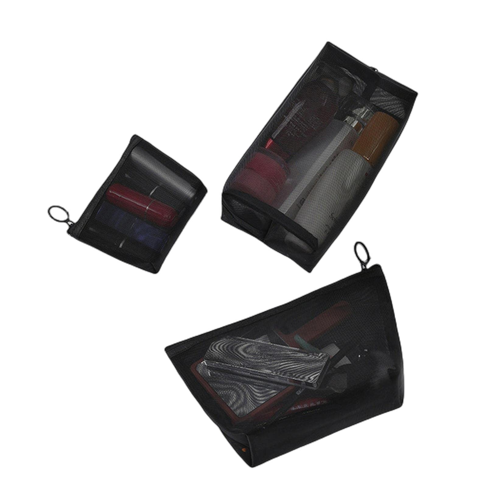 MOGSA Kosmetiktasche für Damen, Reisen, Kosmetiktasche, Schwarz mit Punkten, transparentes Netz-Kosmetiktasche, A, S