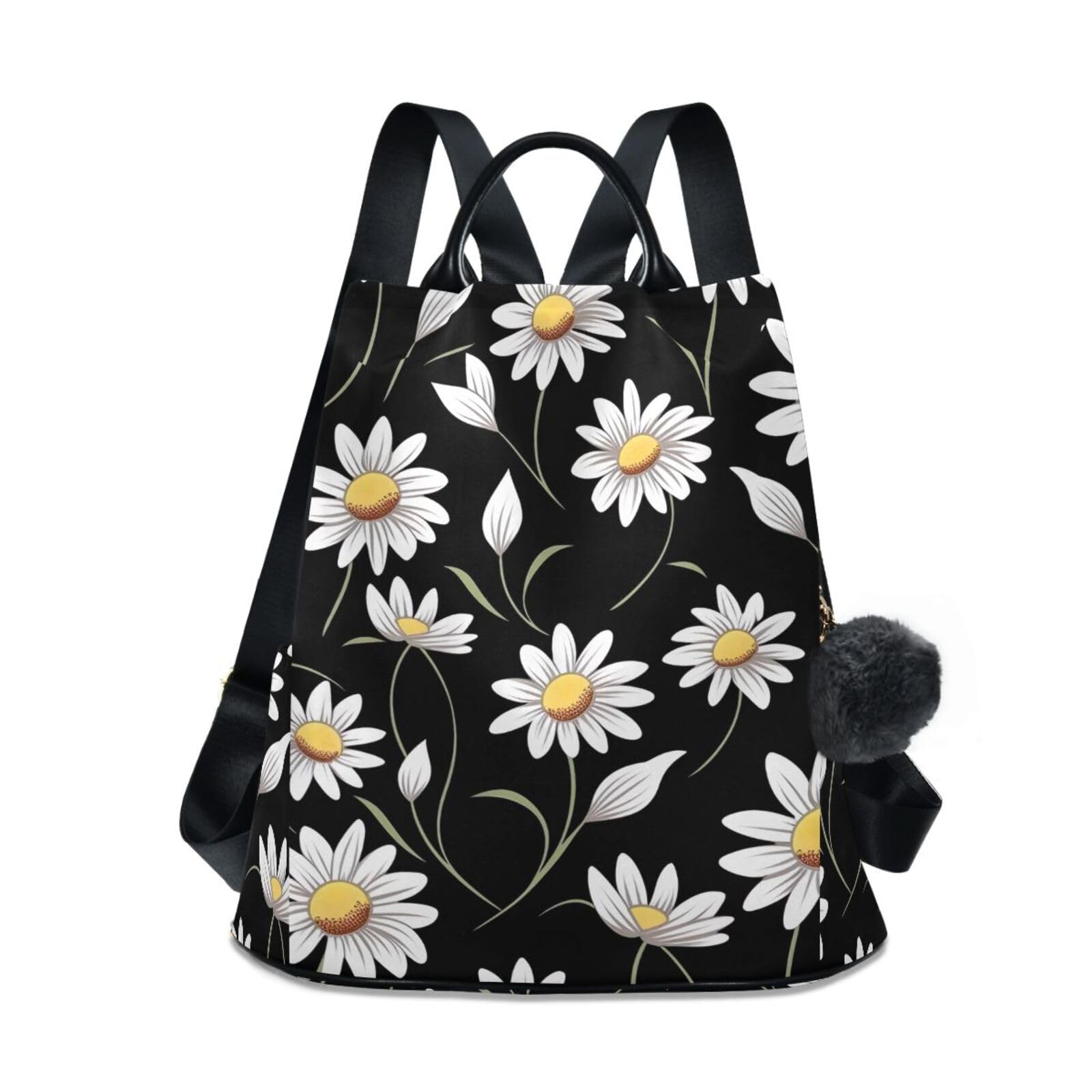 Mochila antirrobo de margaritas para mujer con pompón suave 8