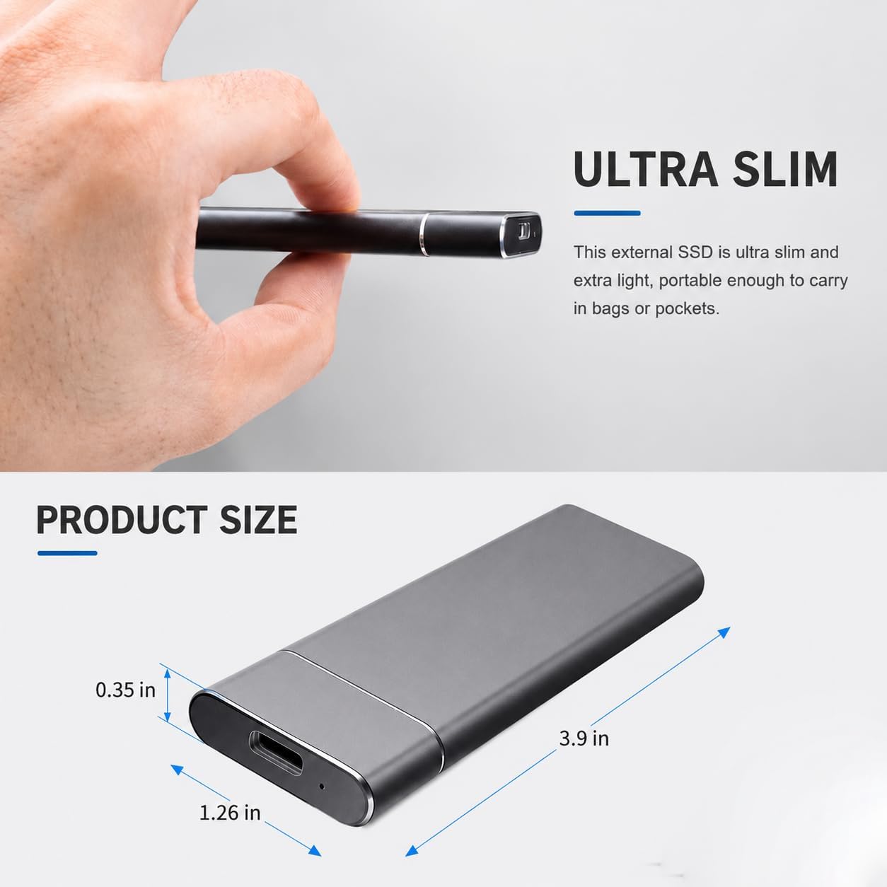 External Hard Drive128GB,Portable Solid State Hard Drive, Ultra Slim External SSD Compatible with Windows PC, Mac, Laptop (128GB Silvery)