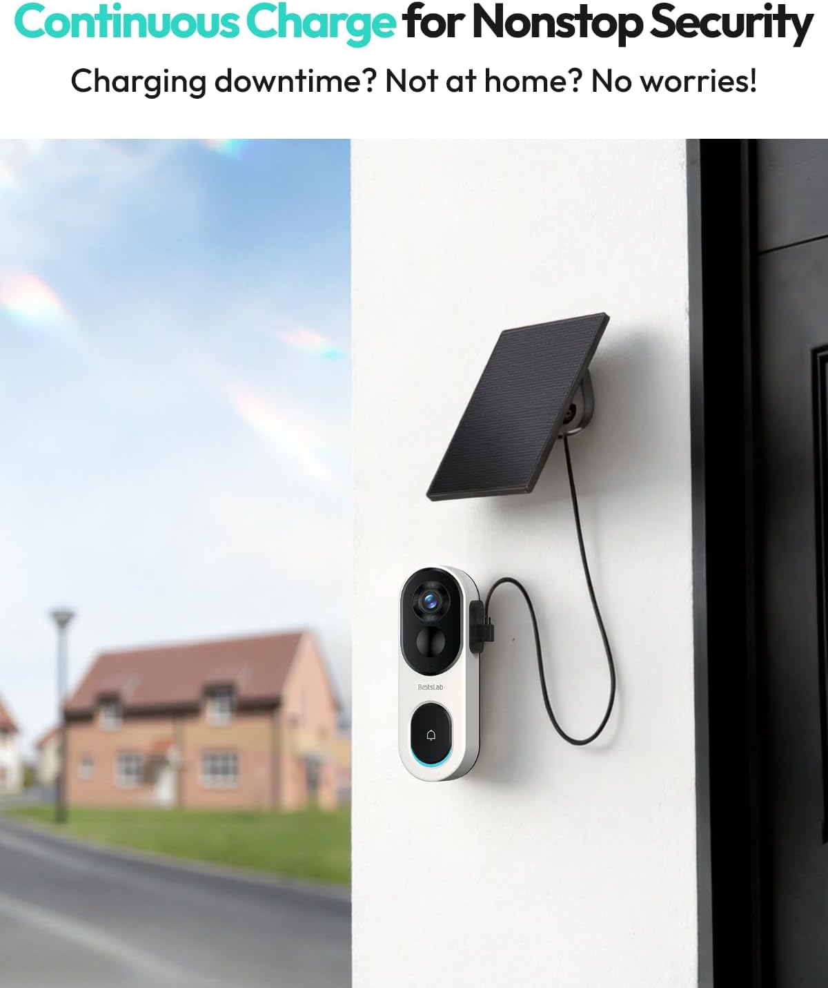 BOTSLAB 2K Doorbell Camera Wireless with Solar Panel, 180° Head-to-Toe View Video Doorbell, No Monthly Fee, 2-Way Audio, Human Detection, 5200mAh Battery, 2.4Ghz WiFi