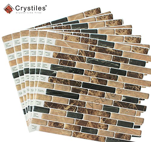 Crystiles 10"X10" Marble Peel And Stick Backsplash, Self-Adhesive Kitchen Backsplash Wall Tile, Brown, 6 Sheets Pack #TOP1