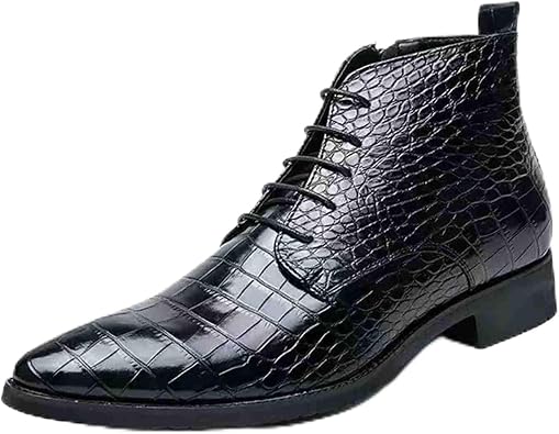 Premium Mens Handcrafted Croc Pattern Chukka Boots, Side Zipper Closure, Pointed Toe Lace-Up Formal Dress Shoes