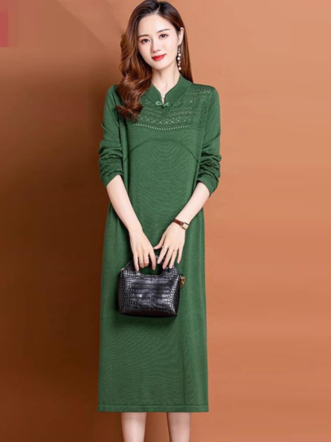 LIXINGHEITANG Autumn and Winter Cashmere Sweater Women's mid-Length Pullover Dress Large Size Skirt Cheongsam Shirt