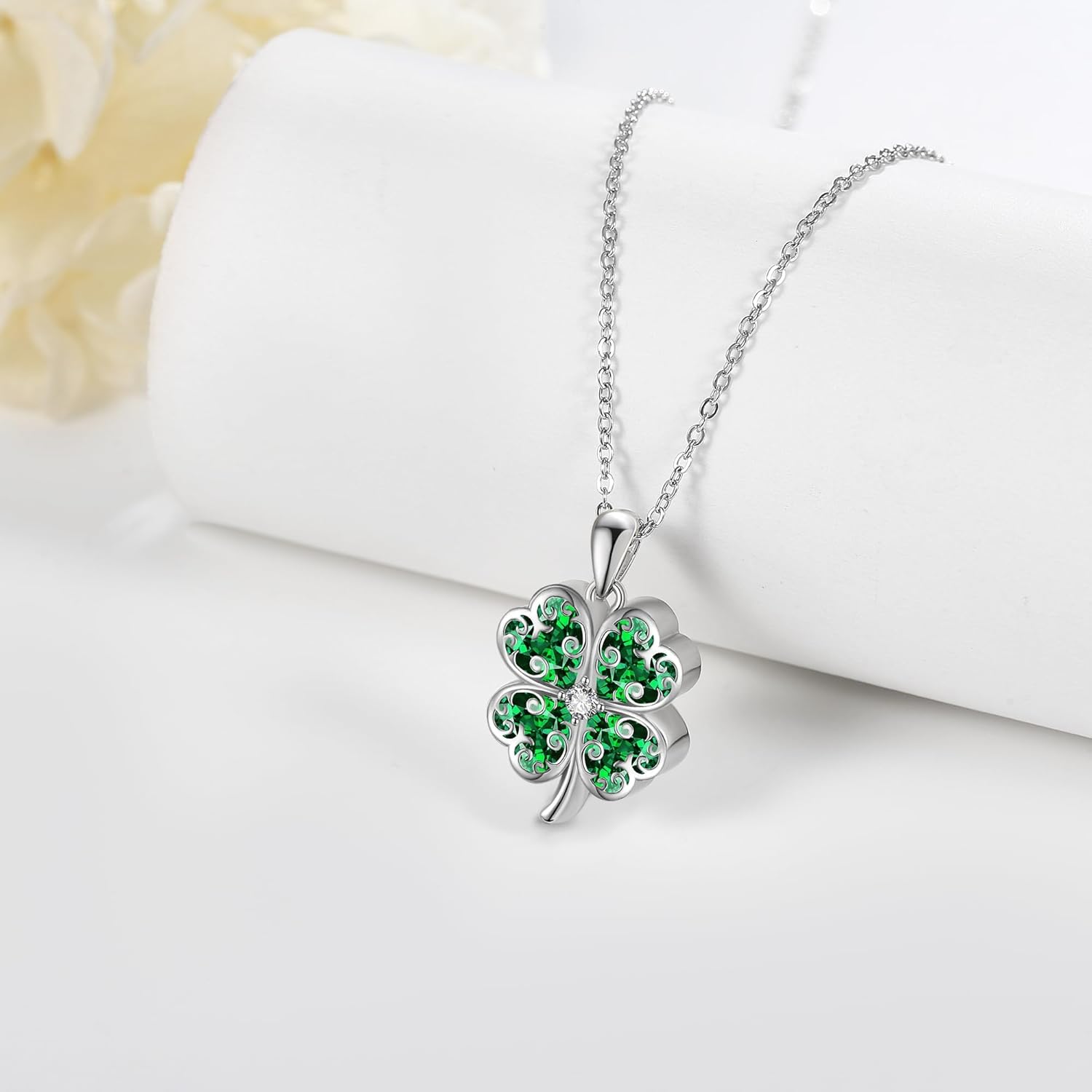 YAFEINI Clover Necklace 925 Sterling Silver Peridot Shamrock Pendant Green 4 Leaf Clover Mother's Day Jewelry for Women Mom - Image 3