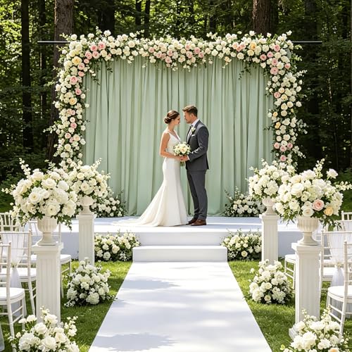 Image of Pea Green Backdrop Curtains 10FTx10FT: Polyester Photographt Background Drapes Fabric - Birthday Party Outdoor Satge Decorations