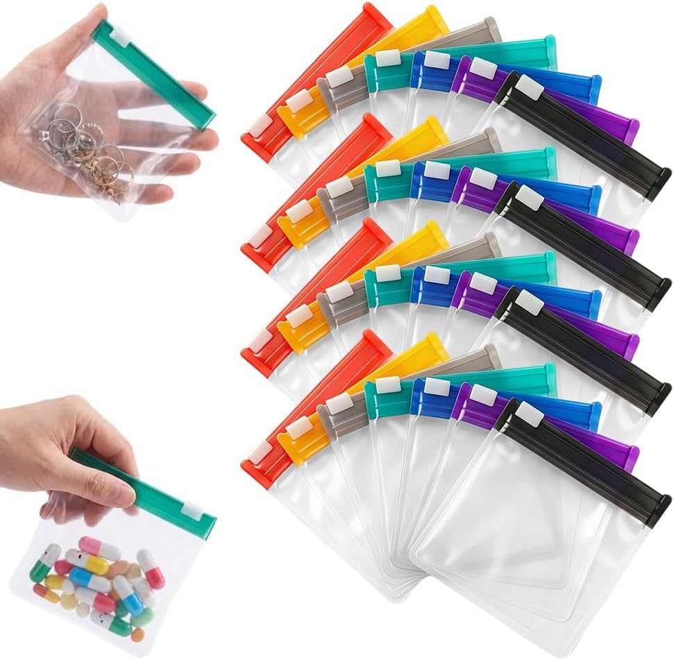 Image of Self-Sealing Zipper Medicine Bags - Reusable Pill Pouch Bags Travel Plastic Bags with Slide Lock for Storage, Water-Resistant Pill Pouch Set for Medicine Vitamins Small Items Daily Use (28pc)