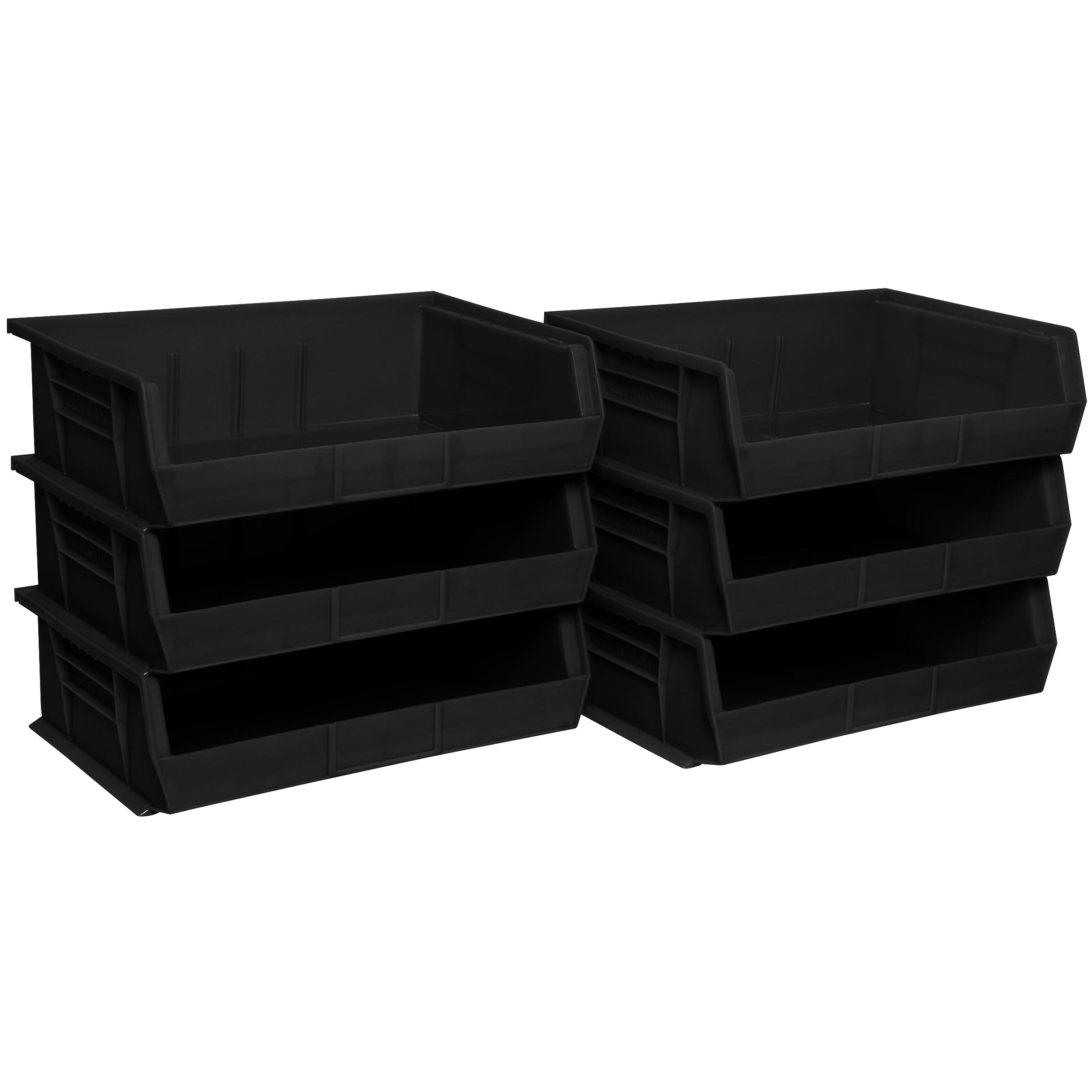 Akro-Mils 30255 AkroBins Plastic Storage Bins, Space-Saving Stackable Bins for Garage, Pantry, Craft Organization, 11" x 16" x 5", Black, 6-Pack