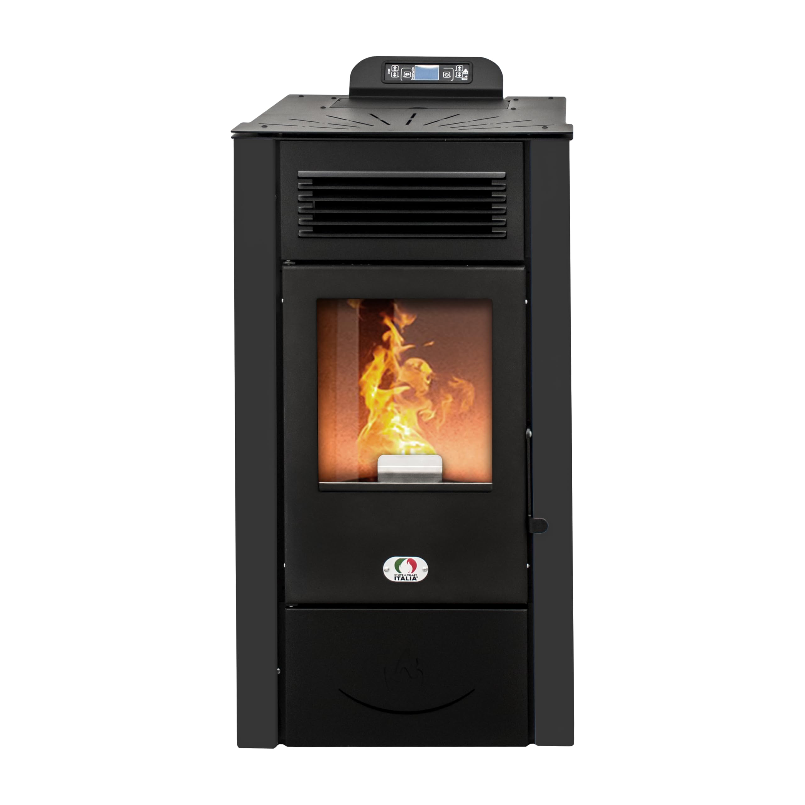 STUFE A PELLET ITALIA San Diego 12 KW 5 Estrellas Canalizado – Estufa de aire ventilado – Eficacia 91% Calentadores 120 m² Autonomía 15H certificada 5 estrellas 5 potencias programables Garantía 24