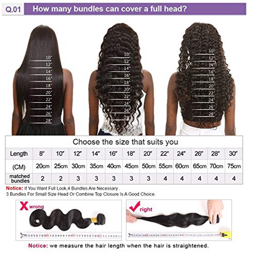Aatifa Lace Rosa 9A Brazilian Virgin Hair Deep Wave 3 Bundles with Free Part Closure, lace closure 100% Unprocessed Natural Color Can Be Dyed and Bleached, (16/18/20+14 Inch)