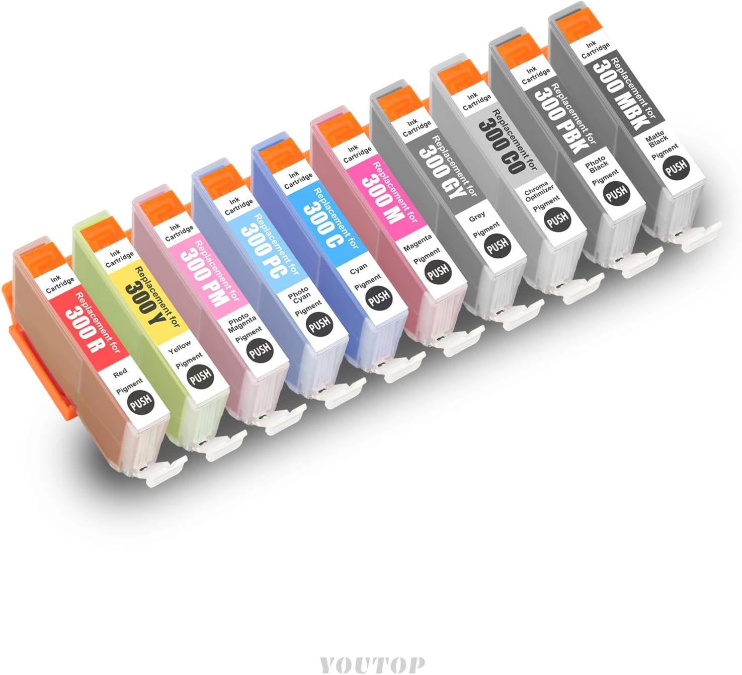 PFI300 PFI-300 Ink Cartridges Standard (4192C007) Combo 10-Pack Colorful Set Replacement for ImagePROGRAF PRO-300 PRO 300 PRO300 Professional Photographic Inkjet Printer (MBK/PBK/C/M/Y/PM/PC/R/GY/CO)