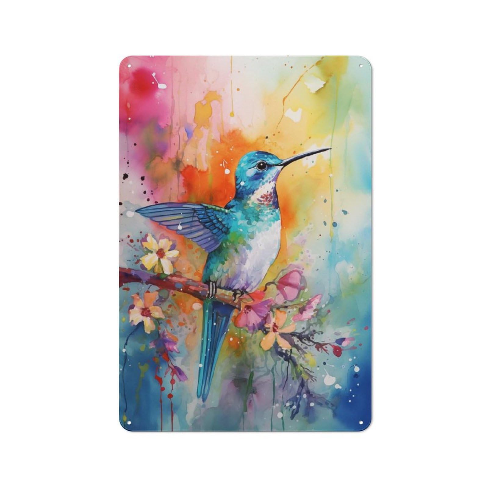 Junmoney Watercolor Humming Bird Vintage Metal Sign 30X20cm For Hobby Room Or Studio, Housewarming Present For People Styling Hobby Room And Studio