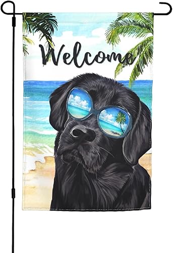Bandera de jardín tropical de verano negro Labrador Lab Dog Retriever Labrador de 12 x 18 pulgadas, decoración vertical de doble cara para patio, disponible en Yaxa Colombia