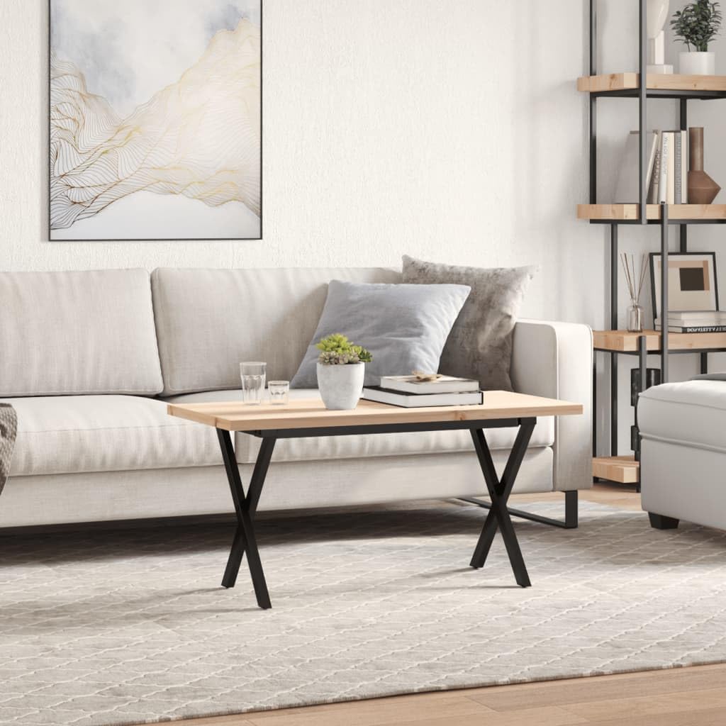 Mesa de centro 90 x 40 cm de madera maciza de pino con estructura en X de acero, diseño moderno, resistente y duradera, para salón, comedor, espacios pequeños