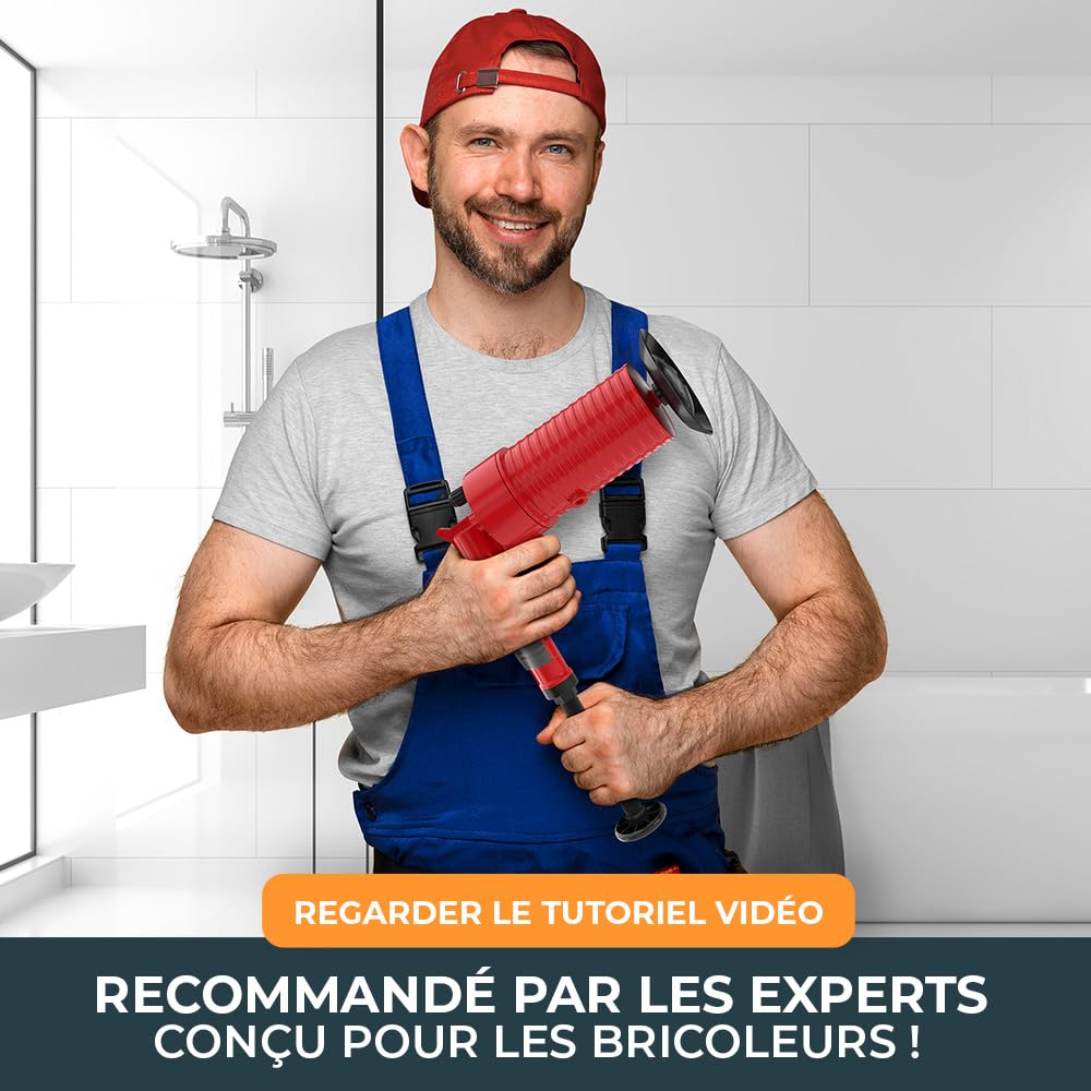 Pistolet deboucheur canalisation [3 bar] - Déboucheur à pompe pour nettoyer rapidement et efficacement les tuyaux - Deboucheur air comprime idéal pour la cuisine, la salle de bain et les toilettes !