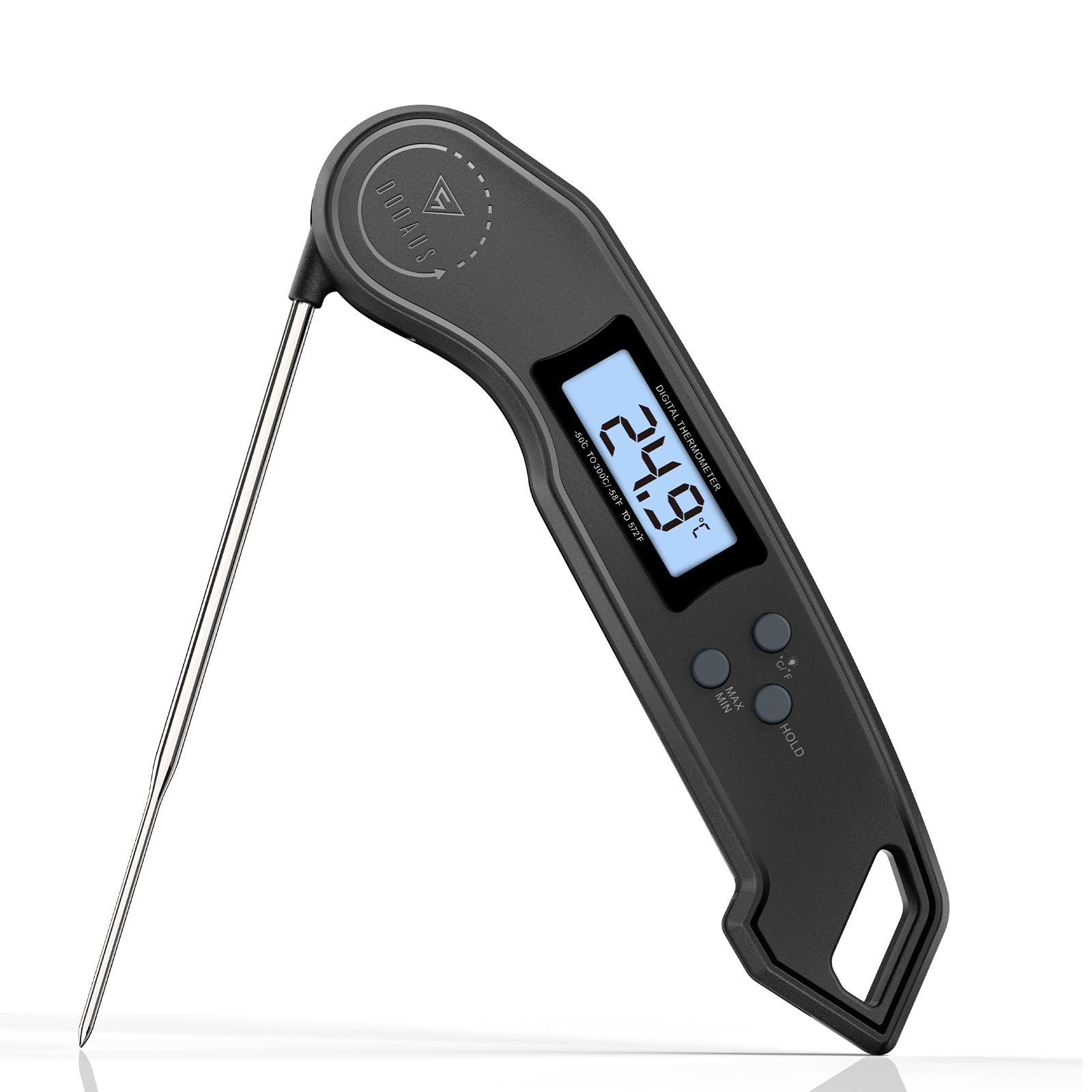 DOQAUS Fleischthermometer, 3-Sekunden-Lektüre Weinthermometer Grau | Bratenthermometer Genauigkeit ±1℃, mit Hintergrundbeleuchtung, Küchenthermometer für BBQ, Ofen, Wein
