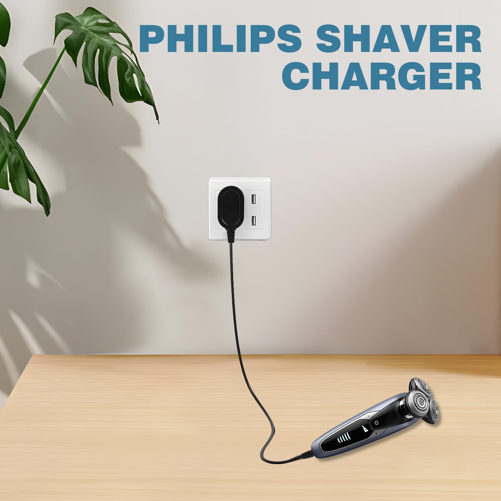 Adattatore per rasoio 15 V, alimentatore di ricambio con connettore USB, compatibile con Philips Series 3000 5000 7000 9000, QP6510 QP6520 MG7745 MG7730 MG7720, RQ HQ AT PT QC QG BT