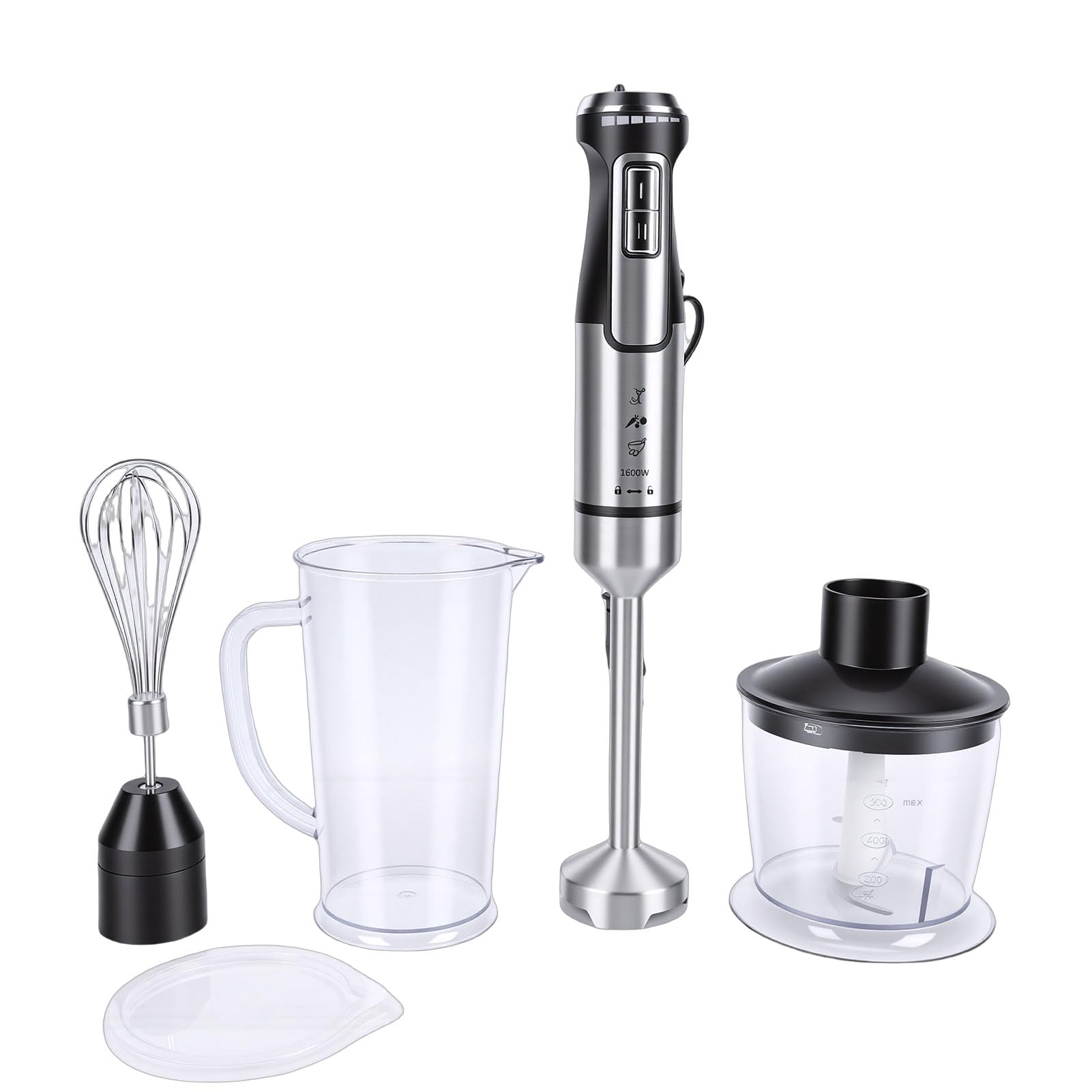 Annadue Ręczny Blender z Robotem Kuchennym, trzepaczką do Jajek, miarką, Mocnym Mikserem Ręcznym do Kuchni, Wielofunkcyjnym Mikserem Ręcznym, Ekspresem Smoothie (wtyczka UE 220-240v)