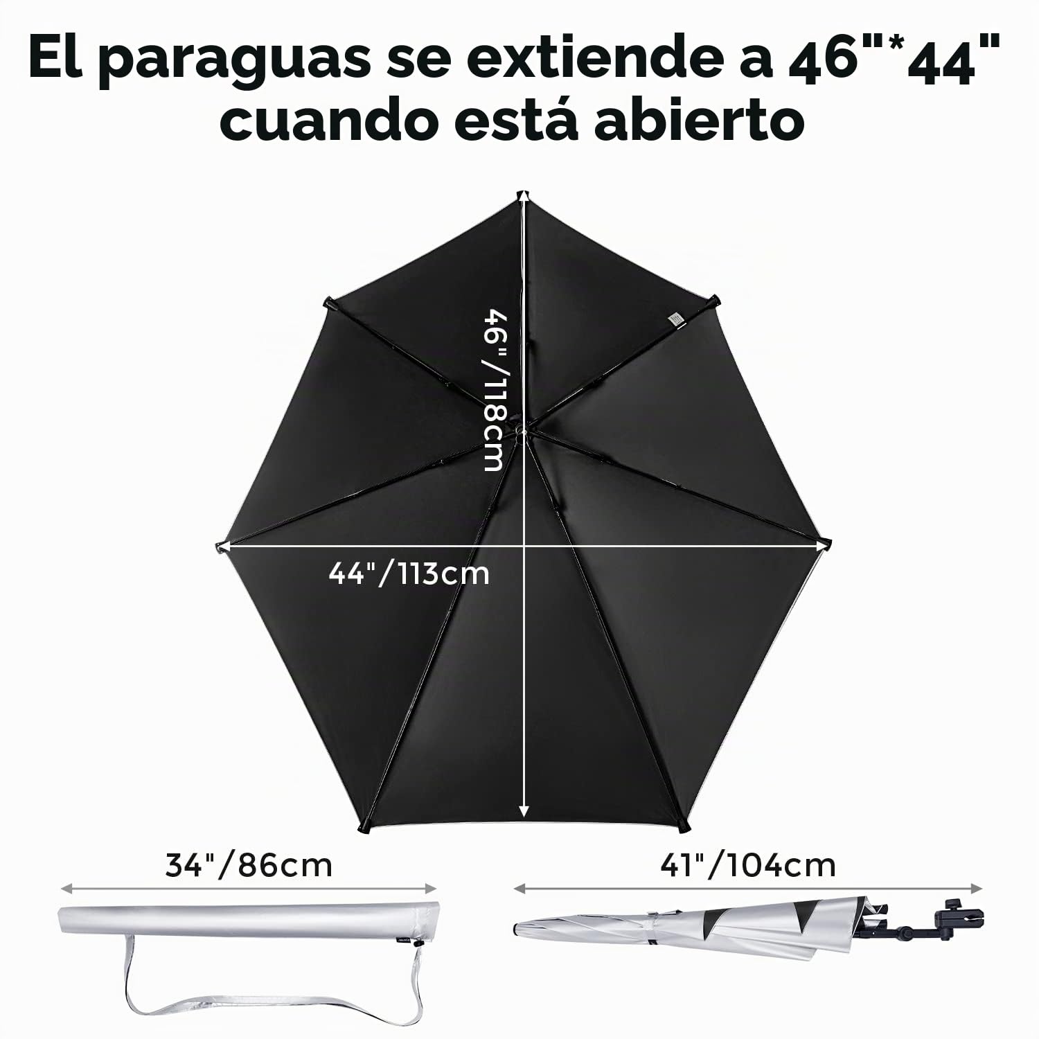 G4Free SPF 50+ Sombrilla de Playa Ajustable XL 47" x 45" con Abrazadera Universal para Silla Carrito de Golf Buggy Bleacher Patio