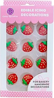 Sentovac 12 Pcs Strawberry Icing Cake Decoration Edible Spring Sprinkles DIY Candy Dessert For Cookie Cake Cupcake Topper Icing Frosting Party Decoration Supplies