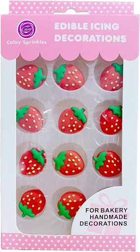 Sentovac 12 Pcs Strawberry Icing Cake Decoration Edible Spring Sprinkles DIY Candy Dessert For Cookie Cake Cupcake Topper Icing Frosting Party Decoration Supplies