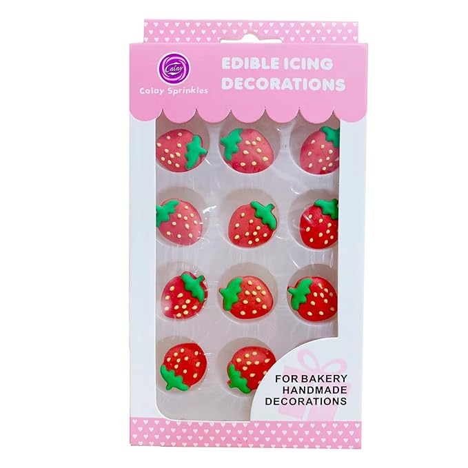 Sentovac 12 Pcs Strawberry Icing Cake Decoration Edible Spring Sprinkles