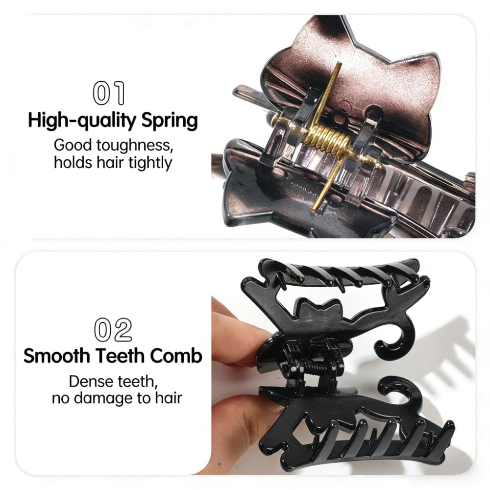 Cartoon Cat Hair Clips Hollow Leopard Print Cat Shark Clip Small Half Zip Hair Claw Clip Back of the Head Plate Hair Clip Hair Accessories for Women with Long Short Thick Hair Grey Amber Yellow 2pcs - Image 7