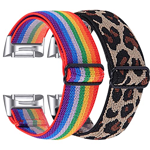 Gimuk Compatible with Fitbit Charge 5 Strap for Women Men Soft Nylon Woven Stretchy Adjustable Elastic Replacement Sport Strap Wristband for Fitbit Charge 5 Small Large (C5WF690AA/R)