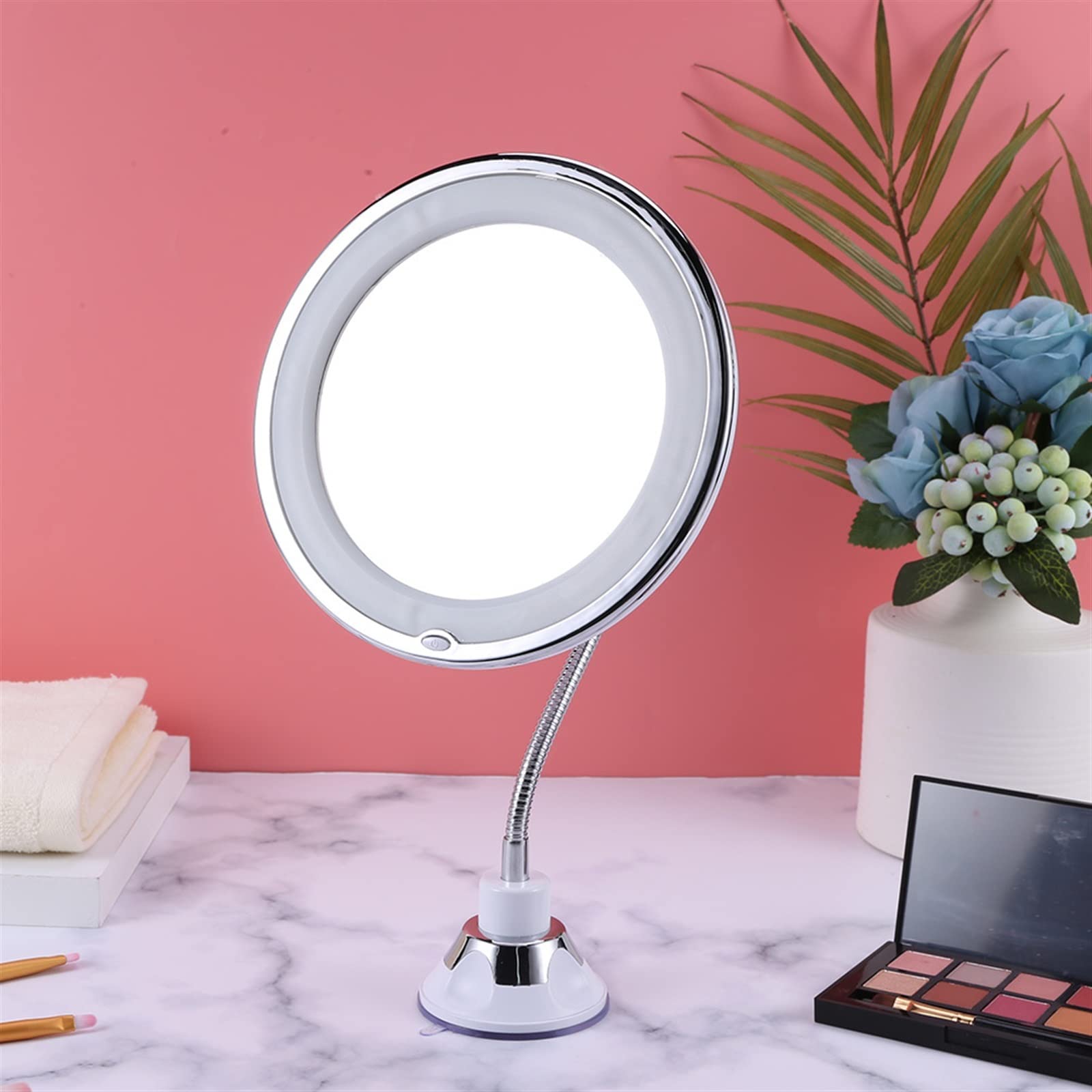 Espejo de ducha LED giratorio de 360° con ventosa, espejo de maquillaje de aumento 10X para afeitado y belleza, ideal para uso en el baño